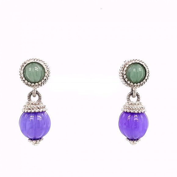 Judith Ripka Sterling Silver 925 Beaded Dangle Earrings Jade Purple Fine Jewelry